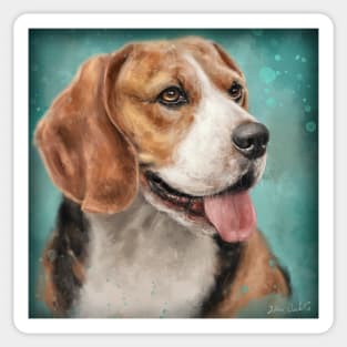 Adorable Beagle Painting with Its Tongue Out on Green Background Sticker